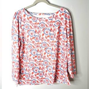 Vineyard Vines Top Large Floral Print Blue Pink Long Sleeve